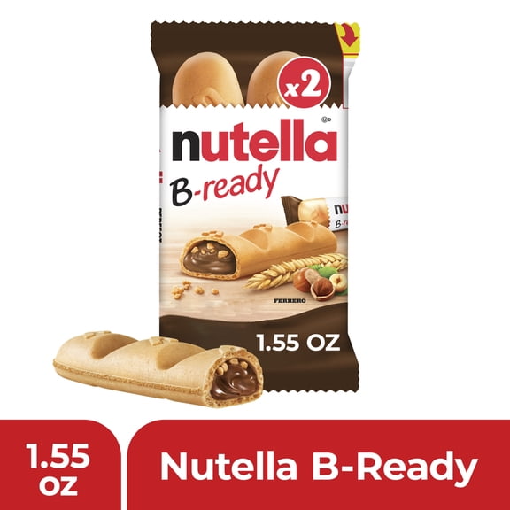 Nutella B-ready Wafer Bars, Hazelnut Spread with Cocoa, Individually Wrapped Snack Bar, 2 Pack, 1.55 oz