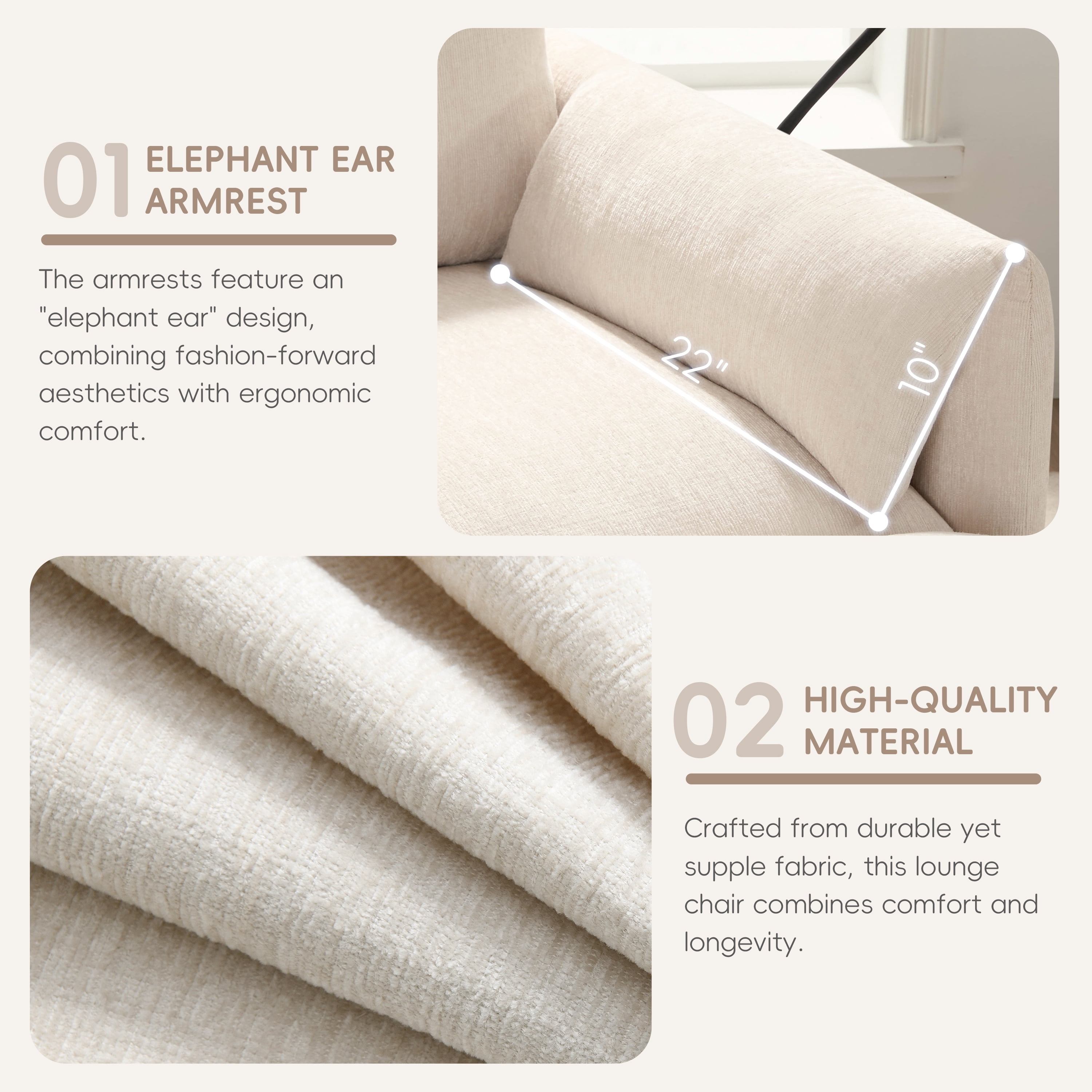 Euroco Accent Chair with Storage Ottoman, Modern Chenille Single Sofa Chair with USB Port,Side Pockets & Adjustable Phone Holder, Cloud Couch with Convertible Chaise for Living Room,Office,Beige
