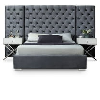 Meridian Furniture Grande Solid Wood and Velvet King Bed in Gray