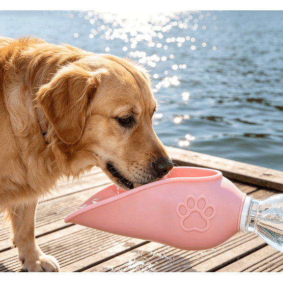 YAMB Foldable Silicone Pet Water Bottle Adapter, Squeeze Controlled Outdoor Dog Drinking Bowl Accessories, Portable Leakproof Pet Hydration Feeder for Dogs Walking, Camping & Car Travel