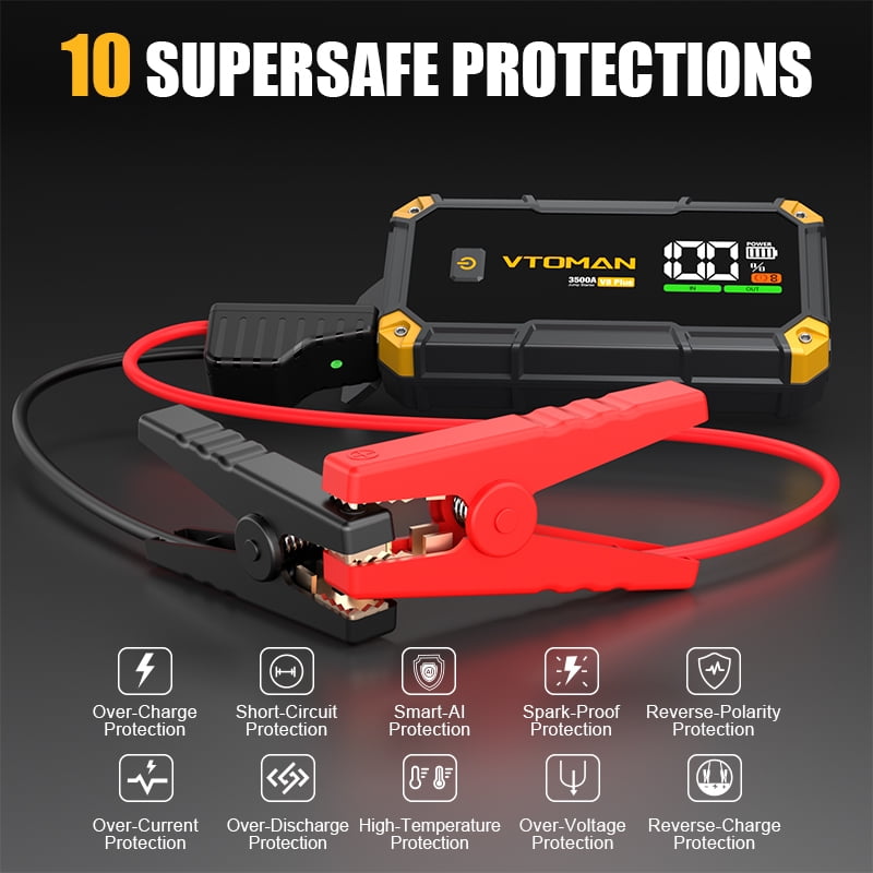 VTOMAN V8 Plus Car Jump Starter, 3500A Peak 12V Lithium Battery Booster Pack (9.0L Gas & 8.5L Diesel), Portable Jump Box (44.4Wh)with Jumper Cables