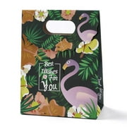 15pcs Rectangle Paper Flip Gift Bags with Handle Shopping Bags Dark Slate Gray Flamingo Pattern 12.3x6x16.1cm
