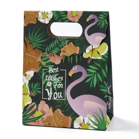 15pcs Rectangle Paper Flip Gift Bags with Handle Shopping Bags Dark Slate Gray Flamingo Pattern 12.3x6x16.1cm