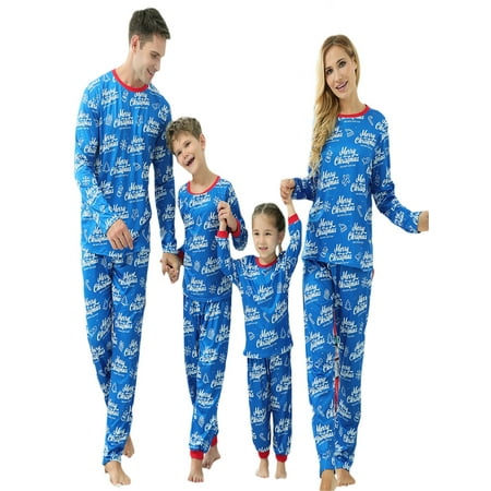 

Christmas Family Matching Pajamas Pjs Matching Letters Print Long-Sleeve Tops with Pants Suit
