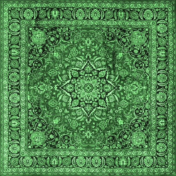 Ahgly Company Indoor Square Medallion Emerald Green Traditional Area Rugs, 3' Square