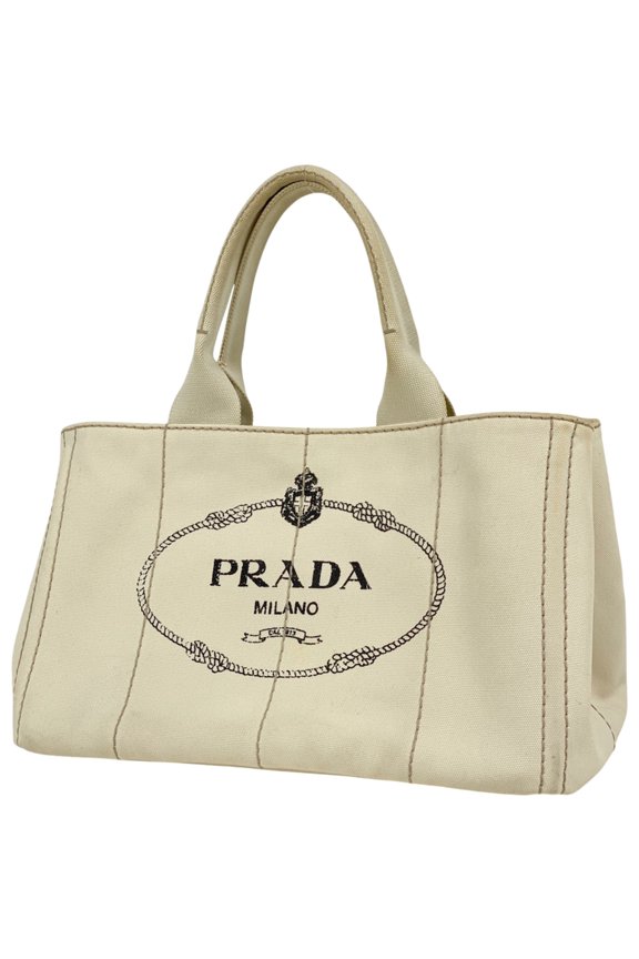 Pre-Owned Prada Canapa Tote Handbag, Ivory Canvas, BN1877, Women's (Fair)