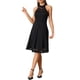 thumbnail image 2 of Vestido de cóctel elegante sin mangas con cuello halter de encaje floral A-Line S Negro, 2 of 5