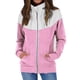 thumbnail image 1 of Sudadera con cremallera y cordón para mujer, chaqueta con cuello levantado y manga larga, prendas de vestir con bolsillo para el trabajo, rosa y blanco M, 1 of 4