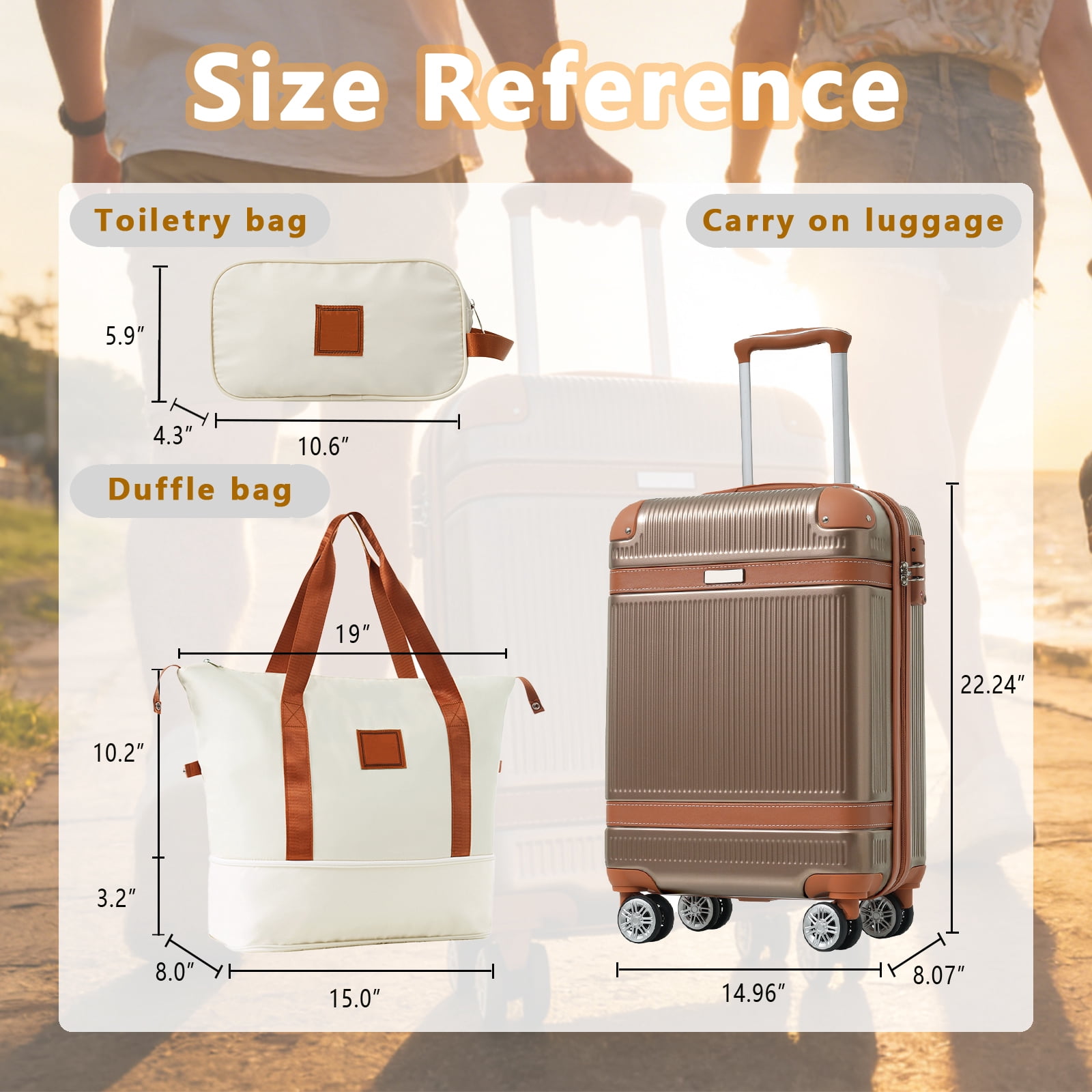Hardshell Luggage Set 3-Piece, 20 Inch Carry-On Suitcase with Spinner Wheels TSA Lock, Lightweight Durable ABS for Travel Business, Copper Color