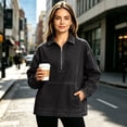 thumbnail image 6 of SAWOBUUN Denim Jackets for Women Half Zip Long Sleeve Pullover Top Oversized Jean Jacket with Pocket, 6 of 8