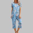 thumbnail image 2 of Atogsazn Pajama Sets for Womens 2 Piece Pjs Set Soft Short Sleeve Tops and Capri Pants Sleepwear Loungewear Sky Blue M, 2 of 8