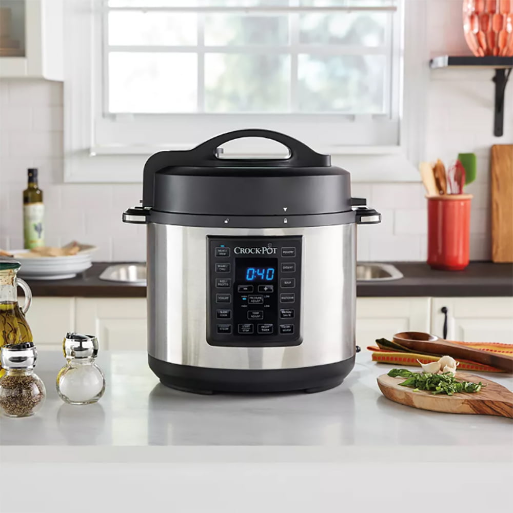 Crock-Pot Express 6 Quart Electric Pressure Cooker and Food Warmer,  Programmable Pressure Cooker with Timer, Stainless Steel (2109296)