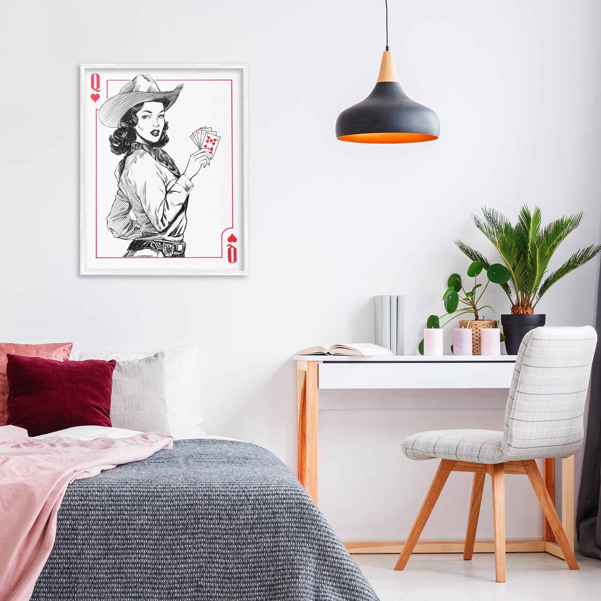 Stupell Industries Cowgirl Queen of Hearts White Framed Giclee Art, design by Ziwei Li