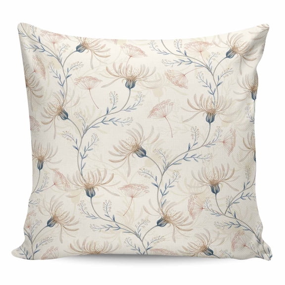 Throw Pillow Covers 24x24 Inch, Beige Flowers Decorative Pillow Cases for Couch Sofa Bed, Watercolor Farmhouse Botanical Floral Cotton Linen Square Home Decor Pillowcases with Hidden Zipper