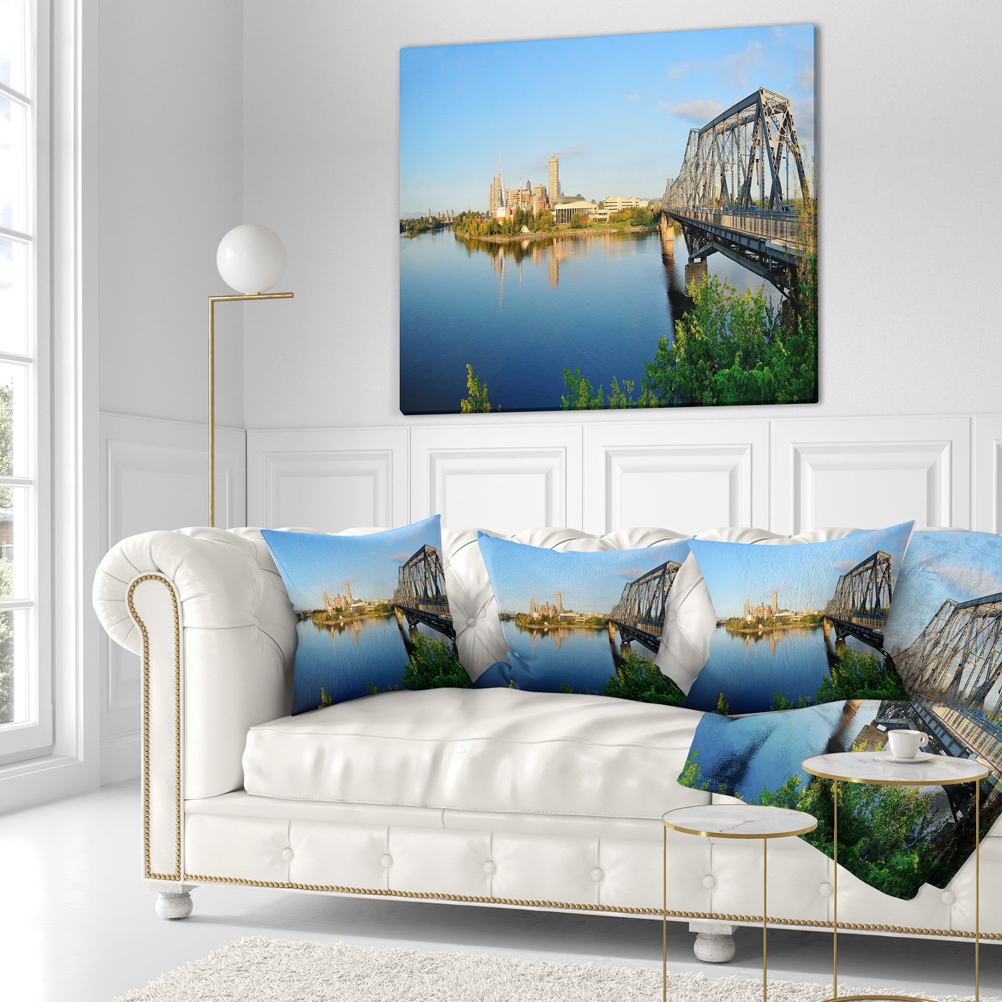 Designart Ottawa Morning Panorama - Cityscape Photo Throw Pillow - 18x18