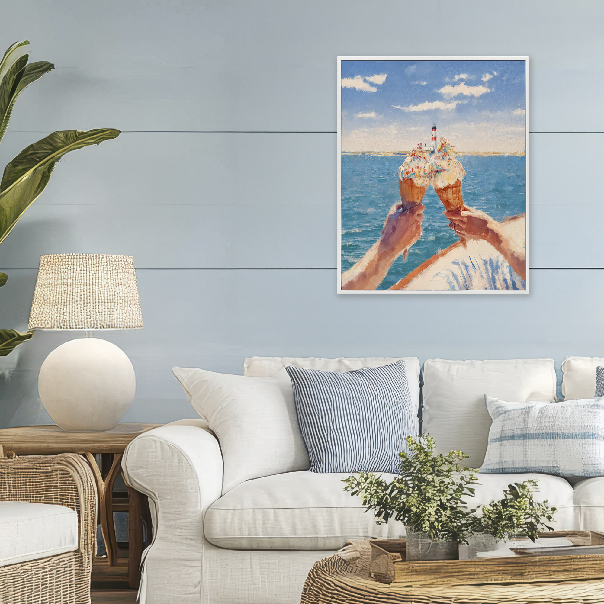 Ice Cream Cheers on Boat White Framed Giclee Art, design by Ziwei Li