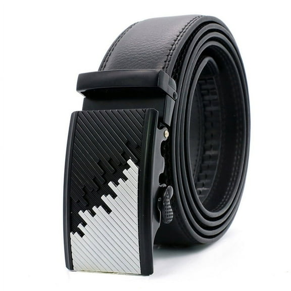 Sleek Men's Black Leather Belt with Precision-Fit Ratchet and Quick-Release Buckle, Fits up to 43-inch Waist
