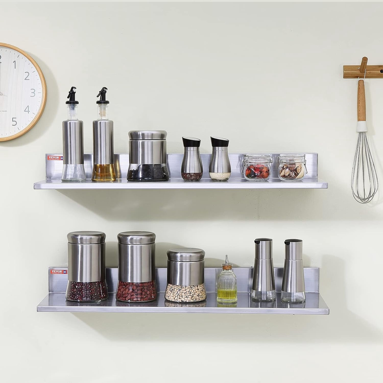 MONGJI 8.6" x 30" -2 Pack Stainless Steel Shelf, Wall Mounted Floating Shelving with Backsplash, 44 lbs Load Capacity Commercial Shelves, Heavy Duty Storage Rack for Restaurant, Kitchen, Bar, Home