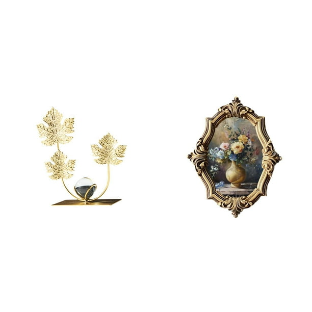 Estatua de figura,Estatuas de hojas y flores de metal,esculturas decorativas,Figuras decorativas para el hogar,para estante,mesa o vitrina.,Marco de fotos,Marco de fotos para decoración del