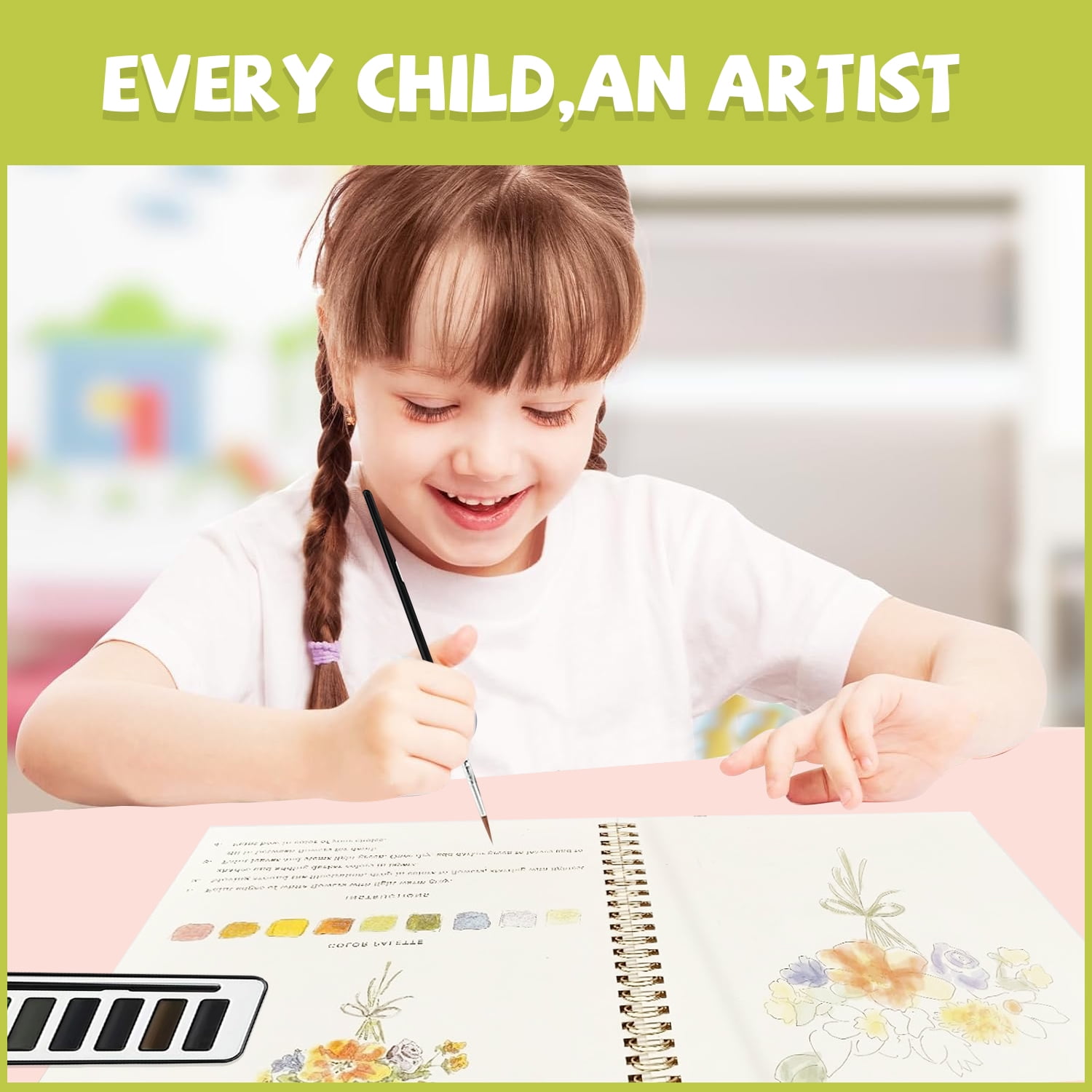Art and Craft Kit for Kids,Beginner-Friendly Water Coloring Drawing Pad with Brush (Flowers)