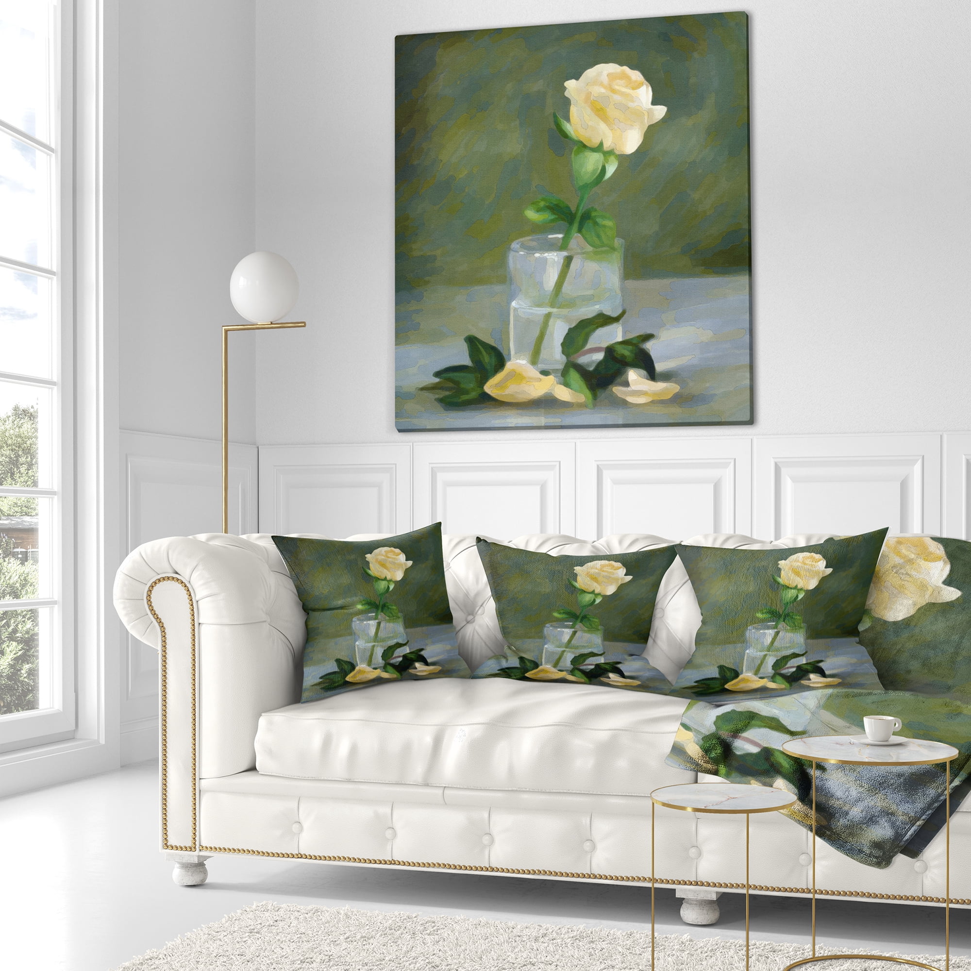 Designart Rose Flower in Glass Watercolor - Floral Throw Pillow - 16x16