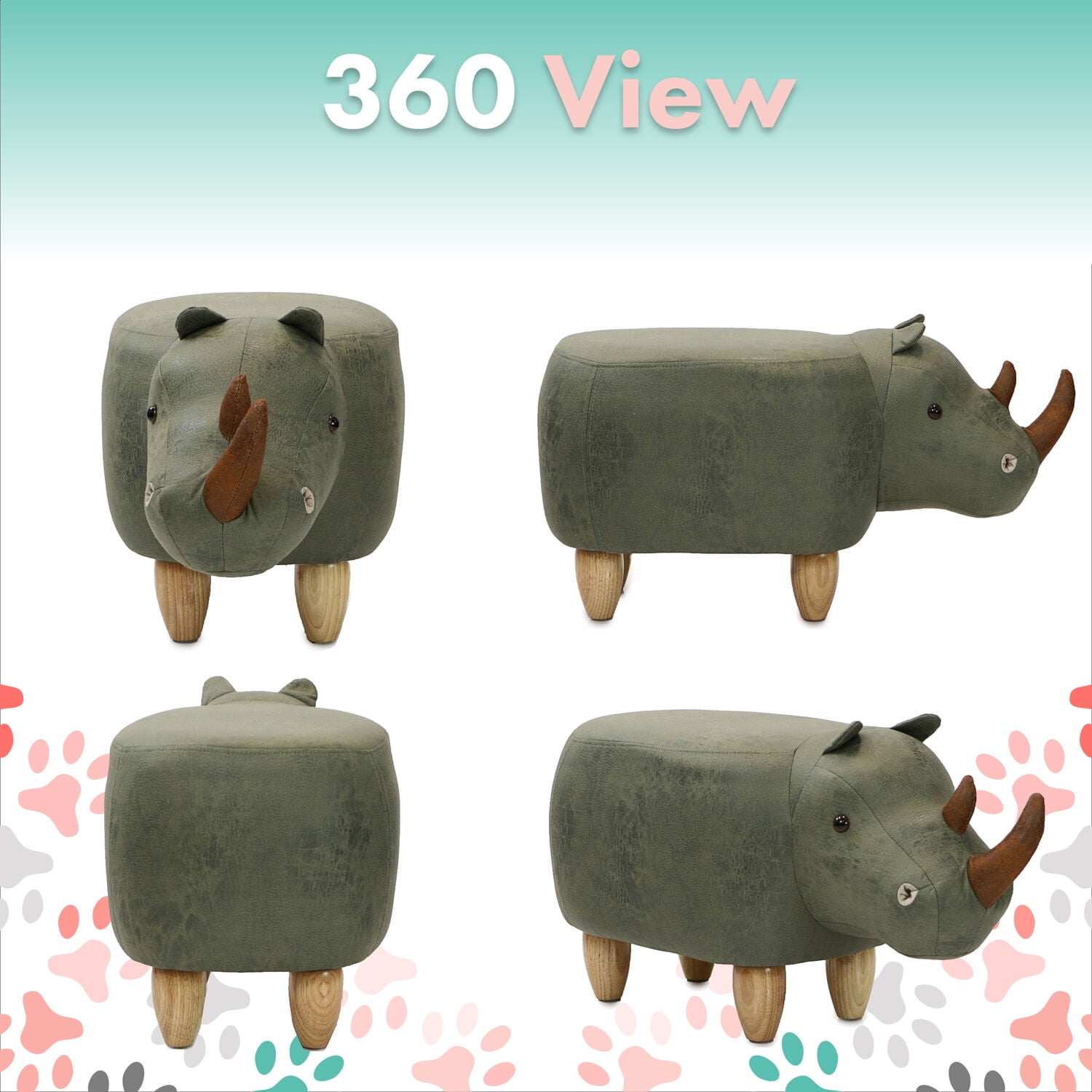 Critter Sitters 14-In. Seat Height Green Rhino Animal Shape Fabric Ottoman