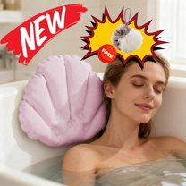 FEOLGEHLY 2 Pieces Bath Pillows for Tub, Inflatable Bath Pillow with Suction Cups, Terry Cloth Covered Shell Shape Bathtub Spa Pillow Comfortable Soft Cushion, Neck Support for Home Spa, Pink