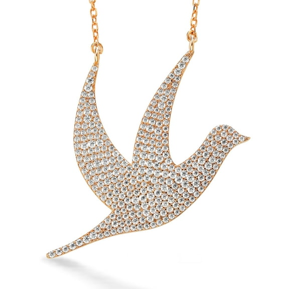 Gem Stone King Keren Hanan Art 18K Yellow Gold Plated Silver Hope Dove Pendant Necklace for Women Pave Setting Limited Edition 1.75 inch with 18 inch Chain