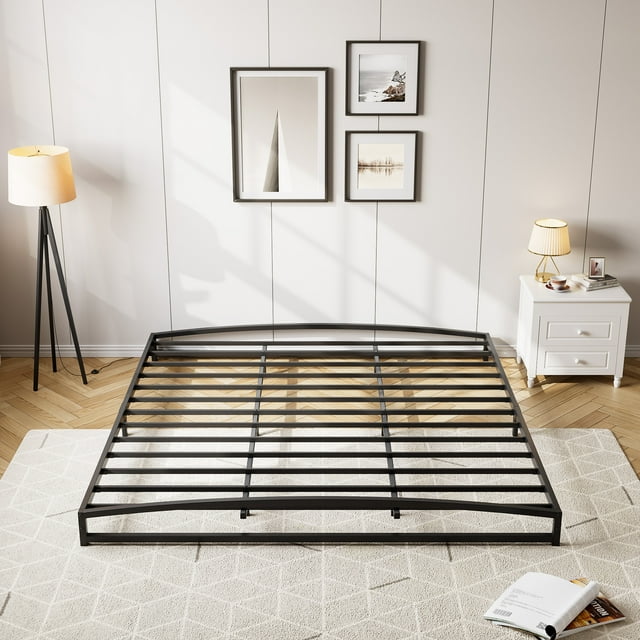 Low Bed Frame King Size, 10 Inch Heavy Duty Metal Platform King Bed Frame Low Profile, Mattress Foundation, No Box Spring Needed, Noise-Free, Non-Slip, Easy Assembly, Black