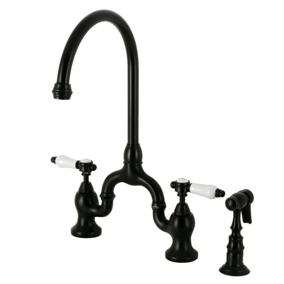 Kingston Brass KS7790BPLBS Bel-Air Two-Handle 3-Hole Deck Mount Bridge Kitchen Faucet with Brass Side Sprayer in Matte Black
