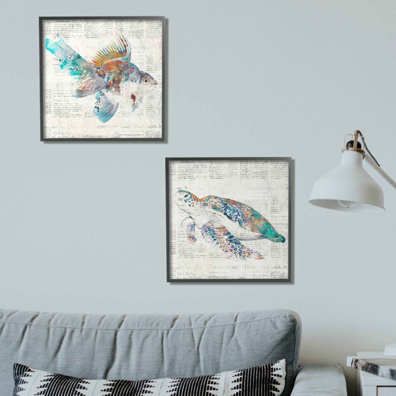 The Stupell Home Decor Collection Goldfish on Aged Newsprint Wall Art