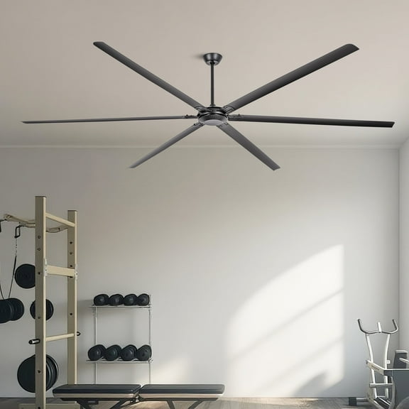 Parrot Uncle Industrial 120" Black Aluminum 6-Blade HVLS Ceiling Fan with Remote Control, Large Ceiling Fan without Light