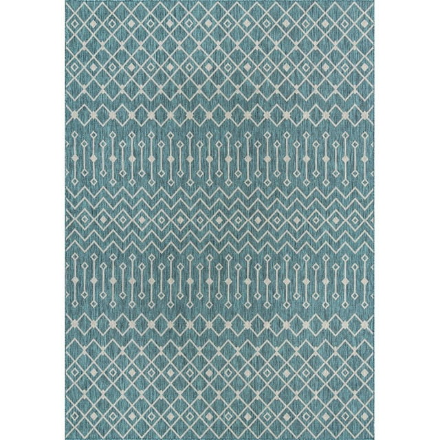 Unique Loom Tapis Géométrique à Treillis Extérieur 10 Pieds x 14 Pieds Rectangle Turquoise/gris