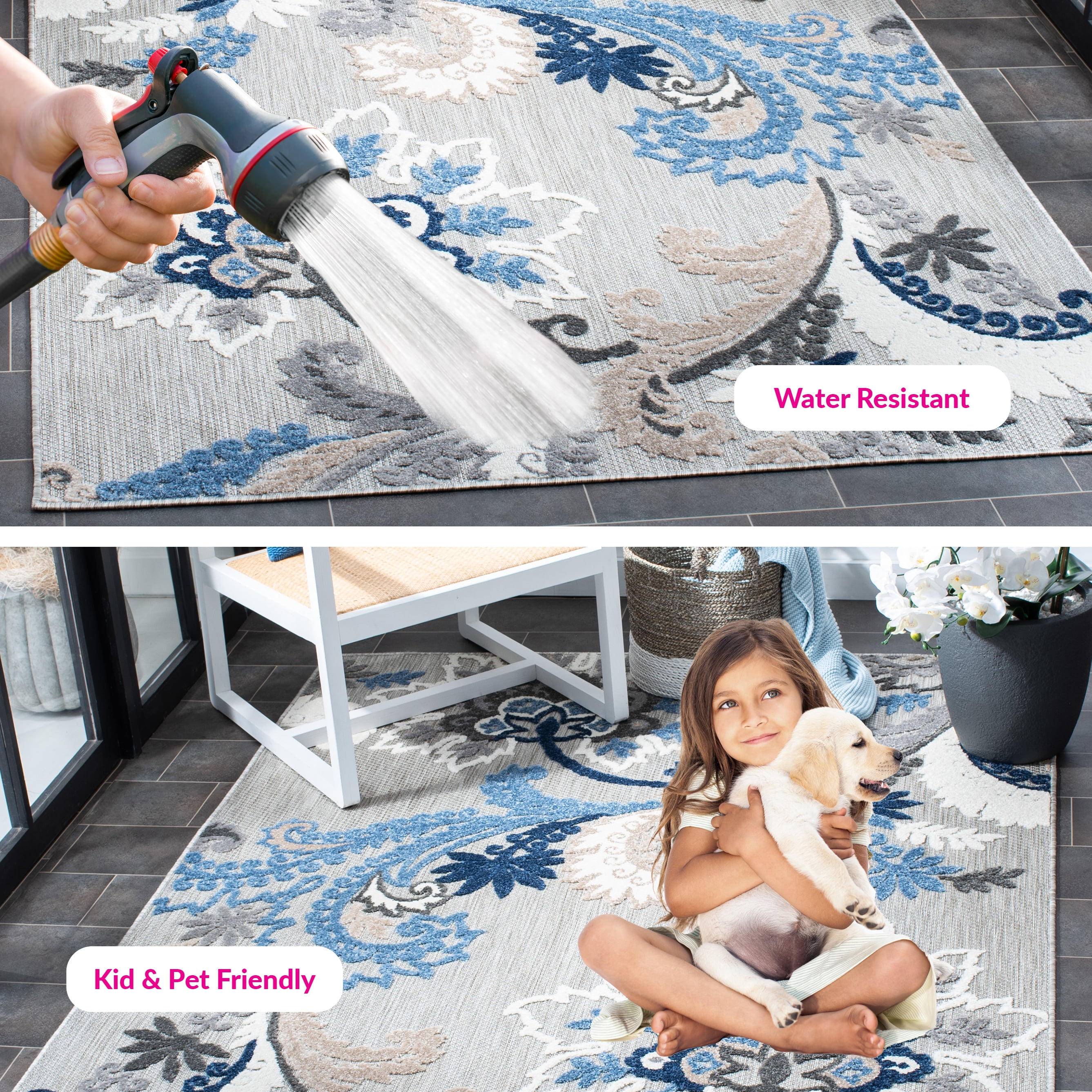 SAFAVIEH Cabana Lowell Floral Indoor/Outdoor Area Rug, Grey/Blue, 8' x 10'