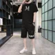 thumbnail image 5 of Conjunto de pantalones cortos para hombre, de algodón con letras negras, elegante y moderno, de dos piezas, conjunto de camiseta y pantalones cortos para hombre, estilo coreano 2024, ropa 2025, noveda, 5 of 5