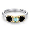 thumbnail image 3 of Gem Stone King 10K Two Tone Gold Mercury Mist Mystic Topaz and Black Diamond Engagement Ring for Women | 1.65 Cttw | Round 5MM | Gemstone November Birthstone | Size 6, 3 of 6