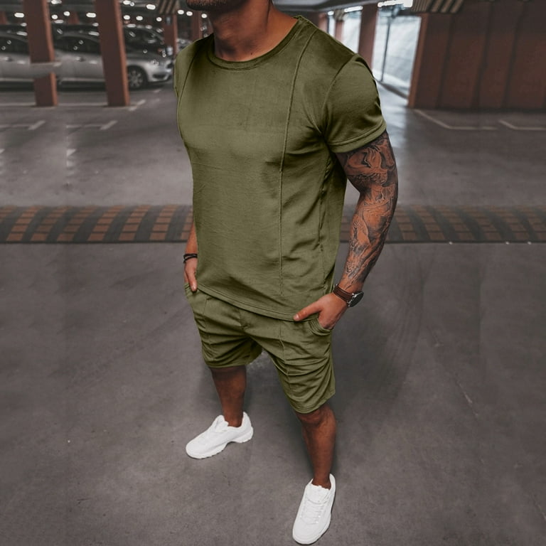 Olive shorts outfit mens hot sale