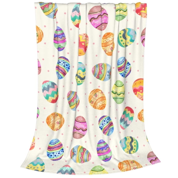Easter Day Eggs Throw Blanket Cozy Colorful Eggs Fleece Blankets Happy Easter Egg Indoor Warm and Cozy Flannel Bedding Throws Flannel Throw Blanket for Couch Sofa Bed