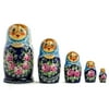 "7"" Set of 5 Blue Floral Dress Girls Russian Wooden Nesting Dolls"