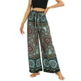 thumbnail image 2 of Womens Wide Leg Pants Elastic High Waisted Vintage Floral Boho Print Casual Loose Flowy Tie Knot Trousers With Pockets,Green 1,Free Size, 2 of 5
