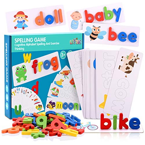 Wooden Letters Flash Cards Sight Words Matching ABC Alphabet Recognition Game Preschool Educational Tool Set for 3 4 5 Years Old Boys and Girls Kids Coogam Reading & Spelling Learning Toy