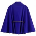 thumbnail image 5 of Women's Elegant Woolen Cape Coat - Solid Color Waist Tie Hooded Outerwear, Stylish Warm Winter Jacket, Royal Blue Size XL, 5 of 6