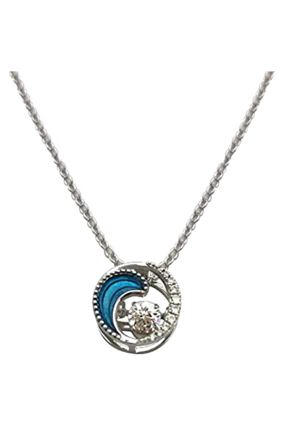 Twinkles by Sevan 18k white gold plated OCEAN WAVE necklace pendant with dancing stone (Swarovski crystals) with 18 inch chain included