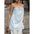 thumbnail image 5 of Women Silk Lace Trim Cami Tops Y2k Spaghetti Strap Lace Tank Tops Stain Slip Long Top Silky Slip Dress Side Lace Undershirt Going Out Camisole, 5 of 6
