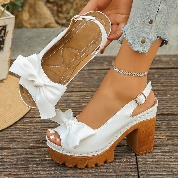 Domuza Wedge Sandals for Women Summer Dressy Open Toe Ankle Strap Slingback Chunky Block High Heeled Platform Sandal 2026 Summer Dress Pump Shoes White 7(EU-38)