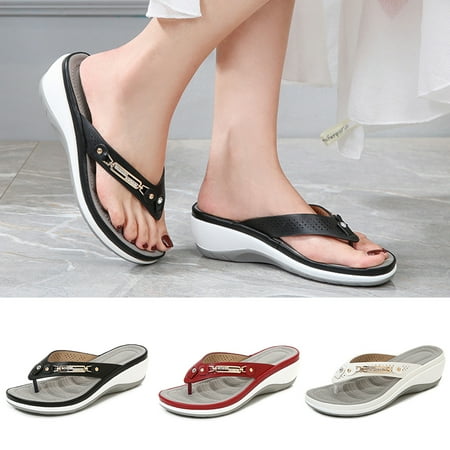 

Women Soft Arched Sole Slippers Non Slip Beach Flip Flop with Metal Buckle Outdoor Indoor Use