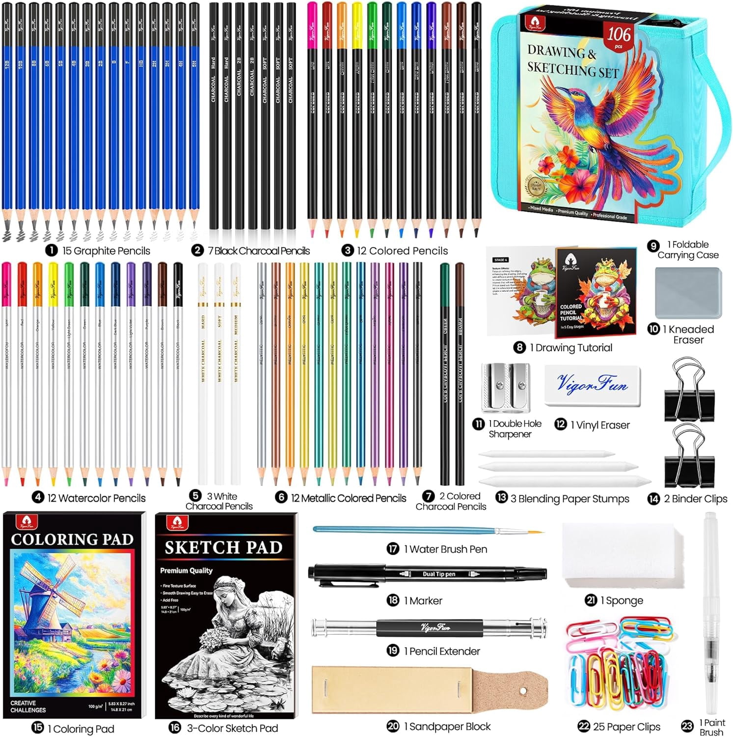 106 PCS Drawing Set Sketching Kit, Pro Art Supplies for Artists Adults (Green)