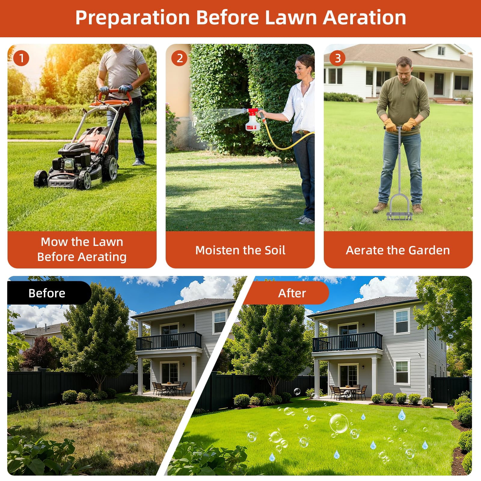 Manual Lawn Aerator Tool With 15 Spikes  32"-35" Adjustable T-handle For Automatic Dirt Ejection Design Heavy Duty Yard Grass Soil Compaction Gray