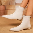 thumbnail image 6 of Dasayo Wide Calf Woman Boots White Ankle Dress Flat Pointed Toe Faux Leather Boots Womans Shoes 42, 6 of 9