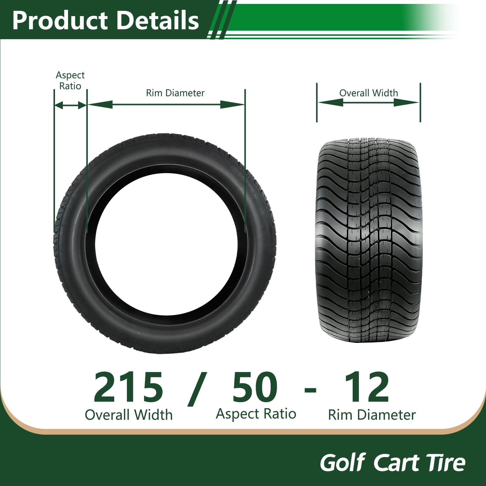Hi-Run 2 Set P825 215/50-12 4PR Turf Safe Tubeless Golf Cart Tires Fits 18X8.50-12